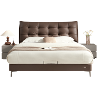 全友家居皮艺床复古极简头层牛皮软包床小户型卧室多功能双人大床