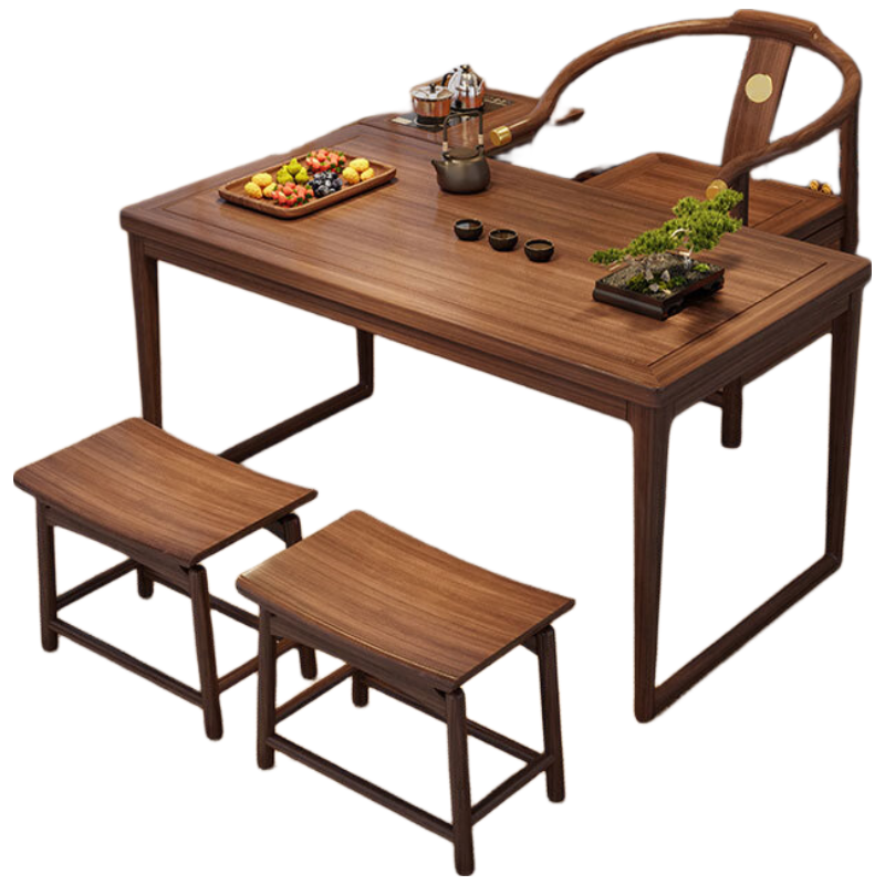 戴劲茶桌组合实木客厅家用简约小茶台新中式1米素茗皇冠椅2元宝凳边柜