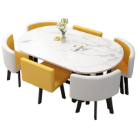 锦北长方形办公会议洽谈接待休闲桌椅组合培训休息区洽谈桌姜黄色