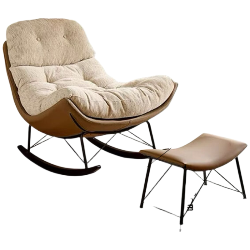 晋舰摇摇椅懒人沙发可躺可睡摇椅客厅阳台躺椅[燕麦色]棕色底+脚踏