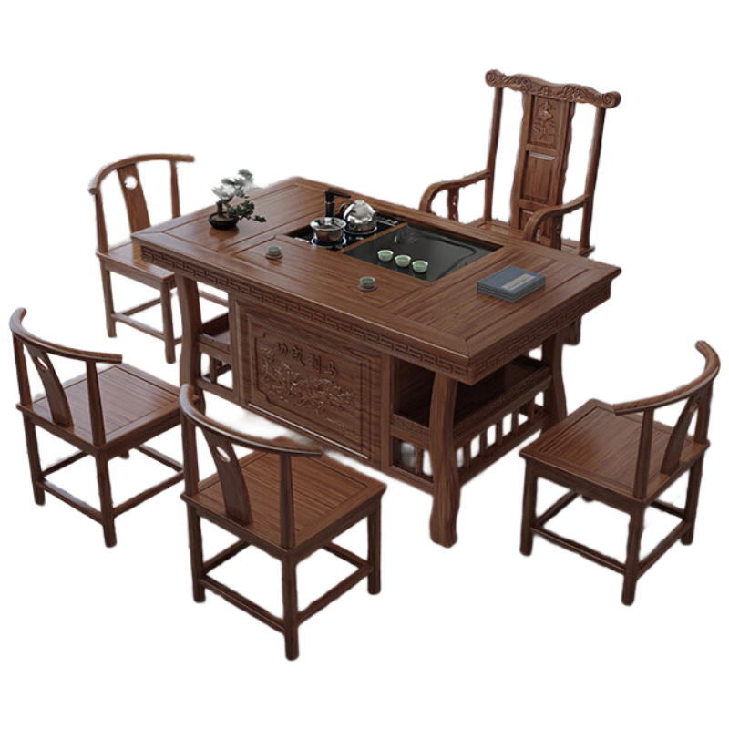 晋舰茶台小型泡茶桌椅组合阳台茶几茶具套装一体1.5米+官帽椅+4月牙