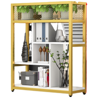 晋舰铁艺置物架绿植花架隔断收纳架办公室装饰架长100cm金架+白色板