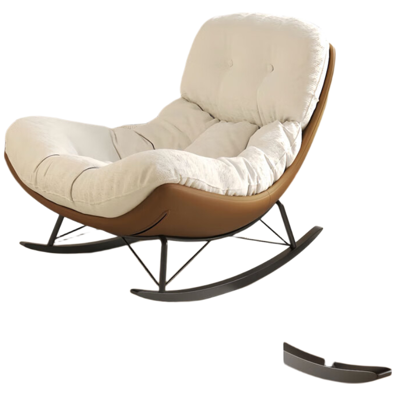 晋舰单人摇摇椅懒人沙发可躺可睡摇椅客厅阳台躺椅[米白色]棕色底座