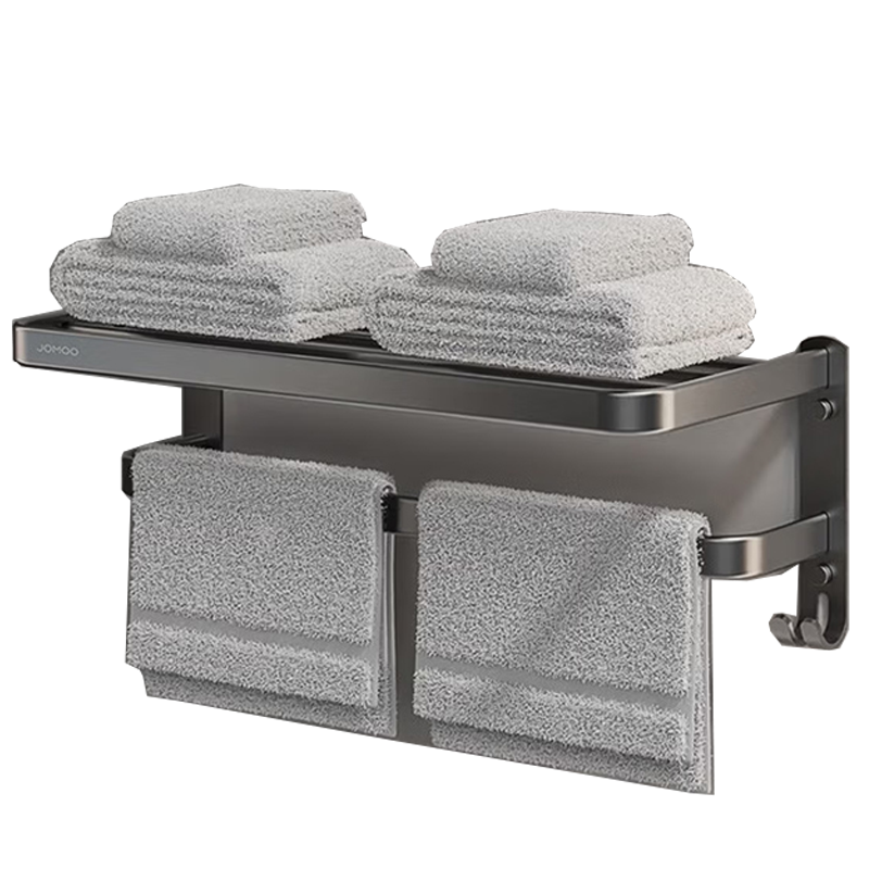 九牧(JOMOO)浴室免打孔毛巾架挂件置物架枪灰色太空铝93011系列9301112/9301109