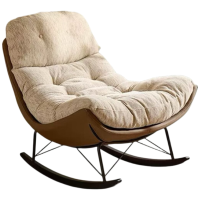 晋舰单人摇摇椅懒人沙发可躺可睡摇椅客厅阳台躺椅[燕麦色]棕色底座