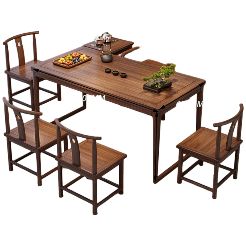 晋舰茶桌组合实木客厅家用简约小茶台新中式1.4素茗梳子椅4月牙椅边柜