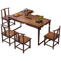 晋舰茶桌组合实木客厅家用简约小茶台新中式1.4素茗梳子椅4月牙椅边柜