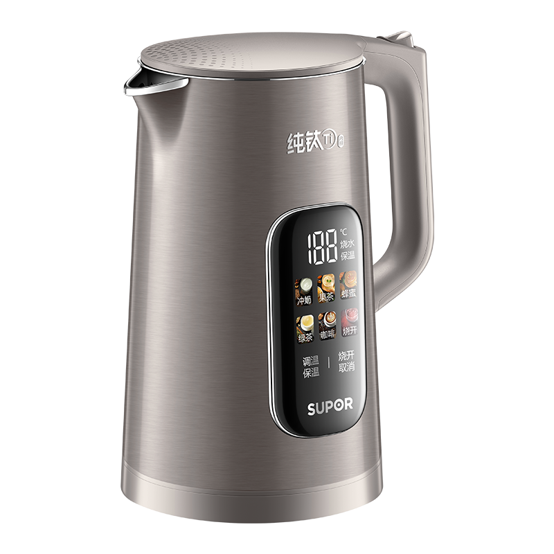 苏泊尔(SUPOR)电热水壶1.7升大容量烧水壶电水壶智能家用多功能纯钛0涂层 彩屏触控恒温保温SW-17J82T