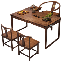 锦北茶桌组合实木客厅家用简约小茶台新中式1米素茗皇冠椅2月牙椅边柜