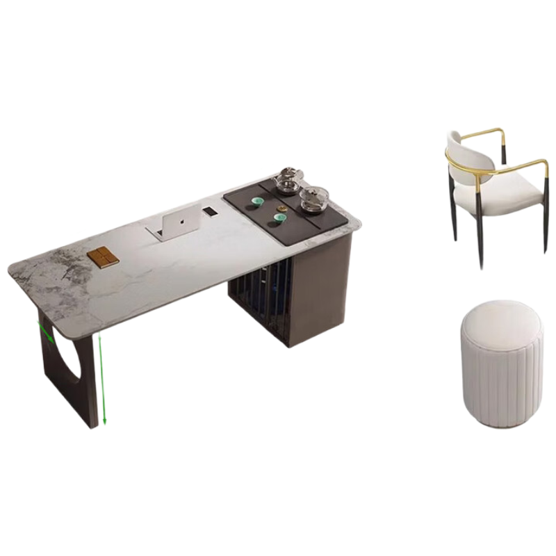 戴劲岩板茶桌椅组合办公室茶台家用阳台泡茶桌1.2米+1轻奢椅2圆凳