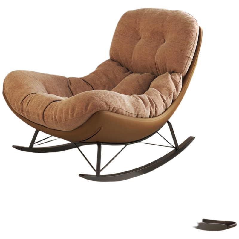 戴劲单人摇摇椅懒人沙发可躺可睡摇椅客厅阳台躺椅[橙红色]棕色底座