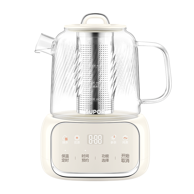 苏泊尔(SUPOR)养生壶全玻璃0胶水0涂层恒温壶家用花茶壶多功能精准控温煮茶器 [双重过滤]SW-10Y03Q 1L