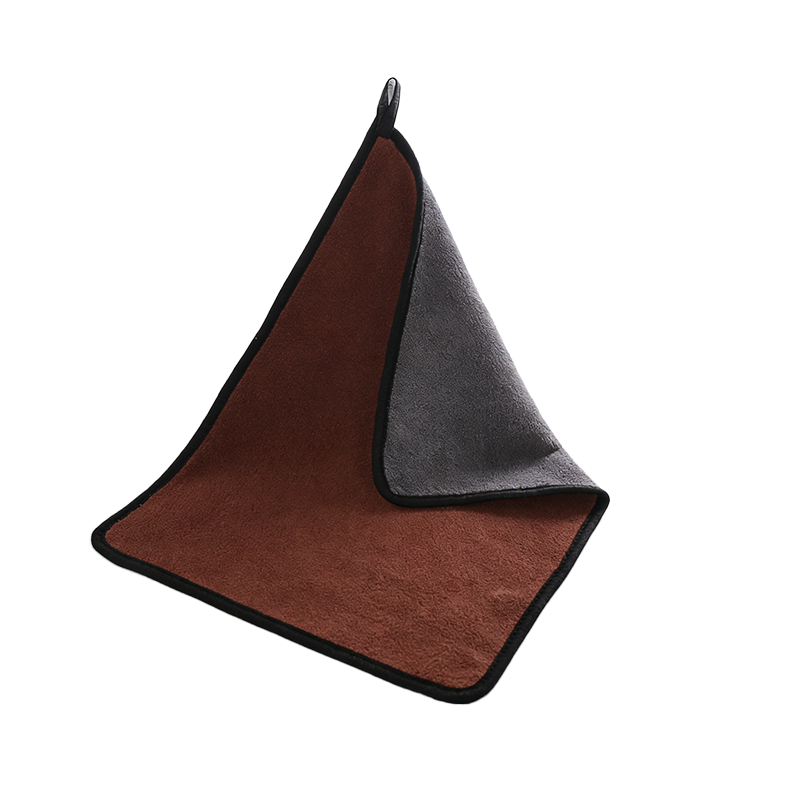 千苏 RZ3040 家政保洁抹布双面珊瑚绒带挂绳擦车巾 棕色30*40cm 5条装 500g/㎡