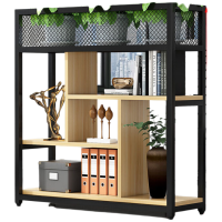 晋舰铁艺置物架绿植花架隔断收纳架办公室装饰架长100cm黑架+浅胡桃