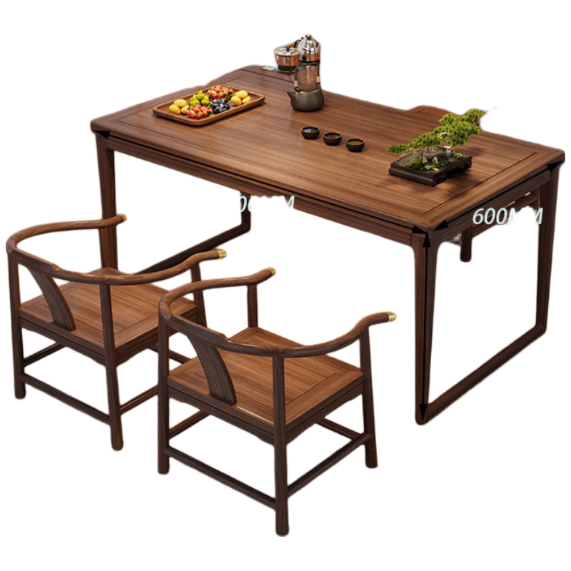 晋舰茶桌组合实木客厅家用简约小茶台新中式1米素茗梳子椅2皇冠椅边柜