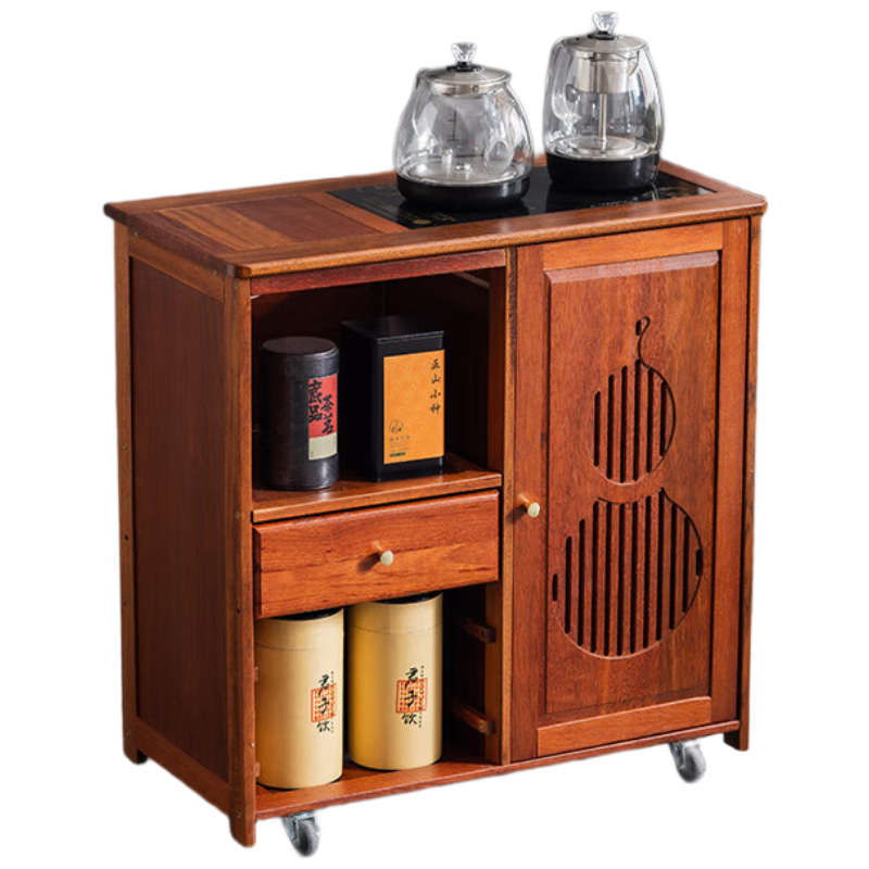 戴劲实木移动茶水柜茶桌边柜泡茶台烧水壶一体边柜单门单抽煮茶电器