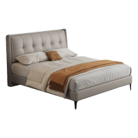 喜临门 - 黑白格皮床 头层牛皮实木床 双人中古风高脚大床