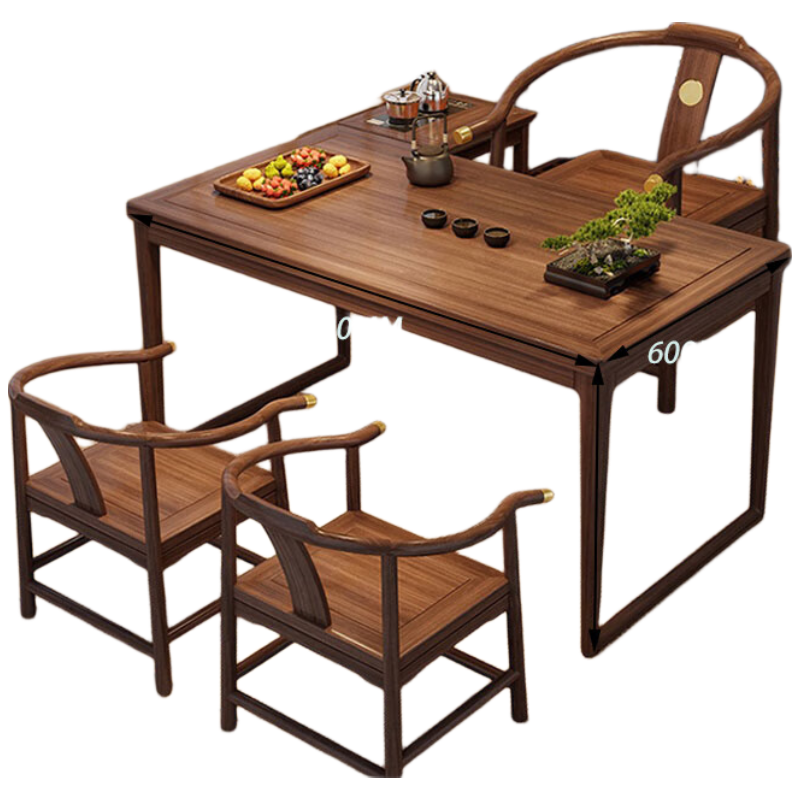 戴劲茶桌组合实木客厅家用简约小茶台新中式1米素茗+3皇冠椅+1边柜