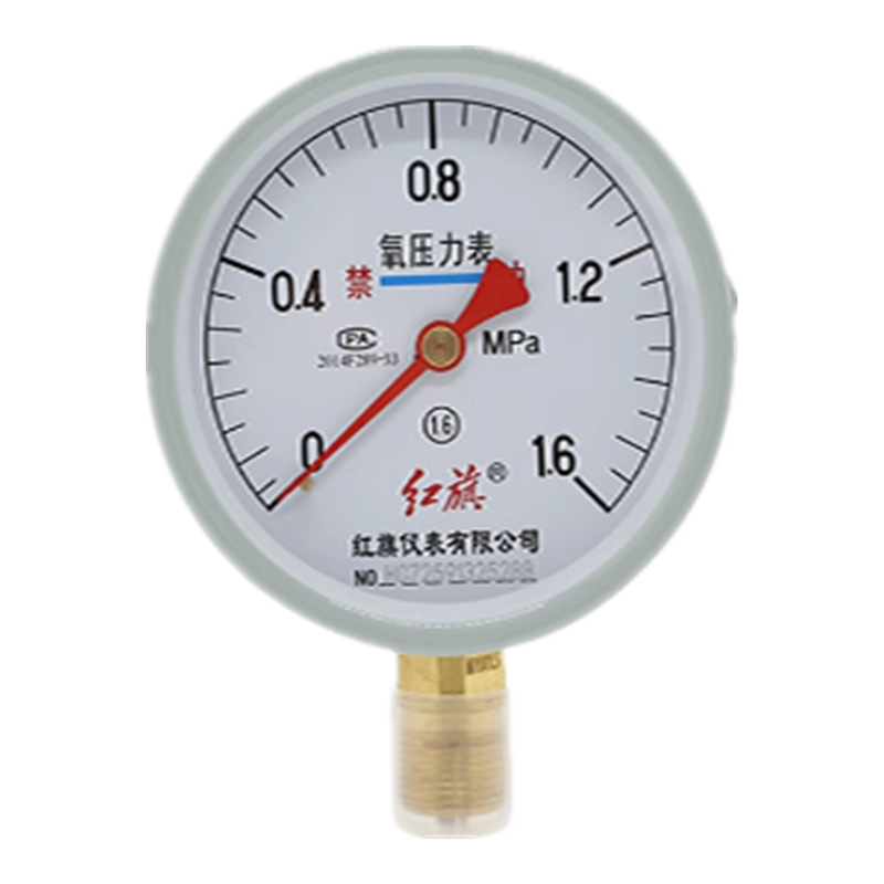 红旗 氧气禁油压力表定制检测款YO-100 1.6MPA 块