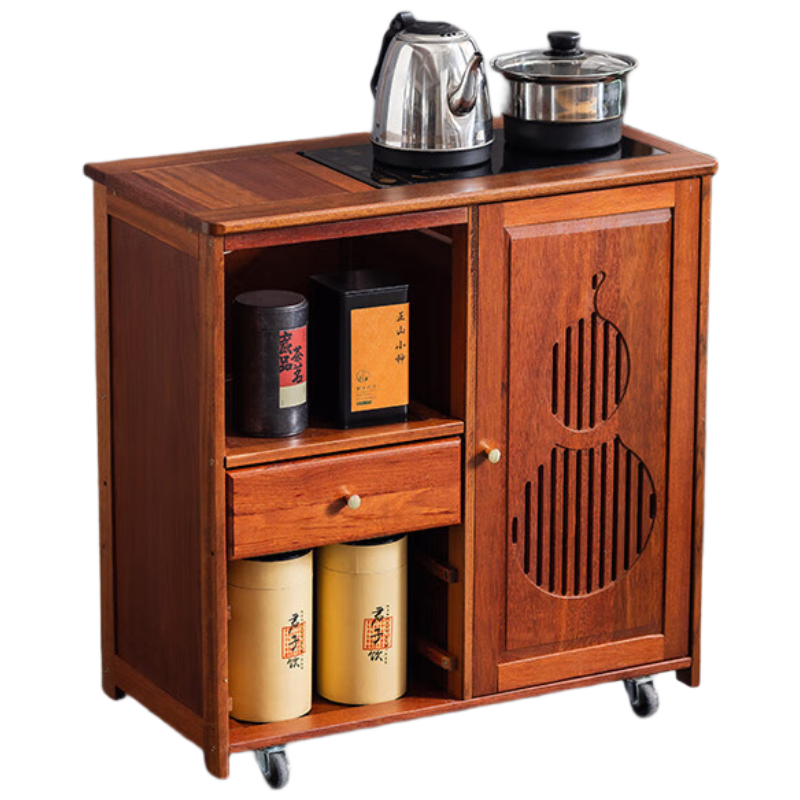 晋舰实木移动茶水柜茶桌边柜泡茶台烧水壶一体边柜单门单抽不锈钢电器