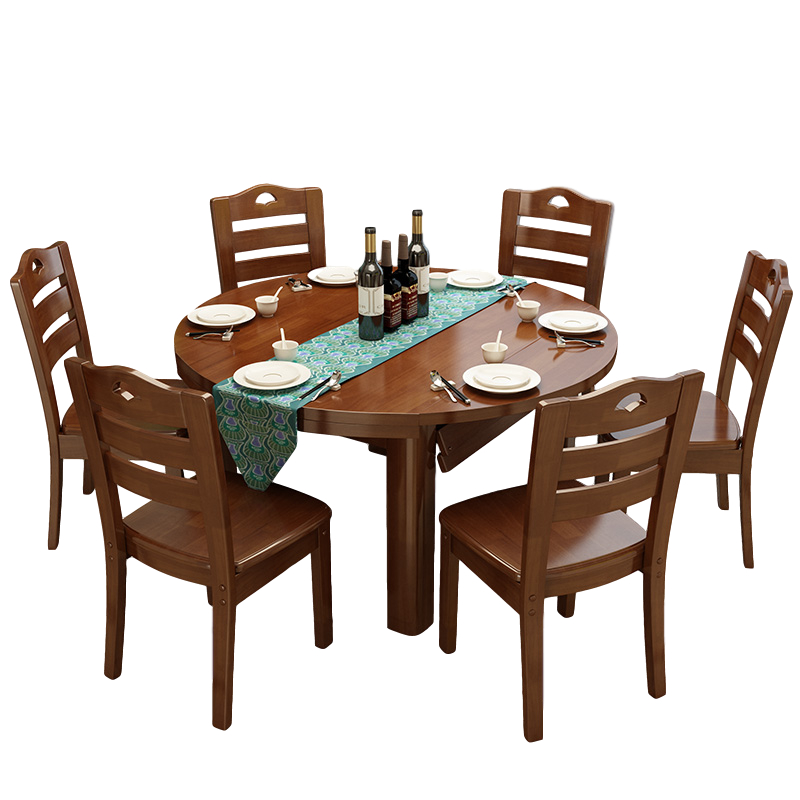 逐鹿中原现代中式餐桌椅橡胶木餐桌HY-523实木贴皮餐椅餐桌组合一桌六椅(规格款式可选)