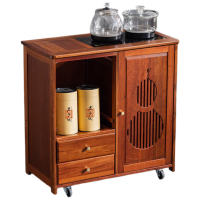 晋舰实木移动茶水柜茶桌边柜泡茶台烧水壶一体边柜单门双抽玻璃电器