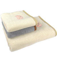 莺歌 新疆长绒棉(加厚)超柔纱小熊绣花浴巾套装(1条浴巾+2条毛巾) 套