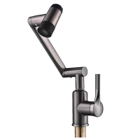 汉德斯科多功能不锈钢万向360旋转冷热水龙头洗脸池浴室卫生间家用陶瓷盆面盆龙头两用洗头漱口延伸神器单孔带上出水7024