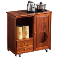 锦北实木移动茶水柜茶桌边柜泡茶台烧水壶一体边柜单门双抽不锈钢电器