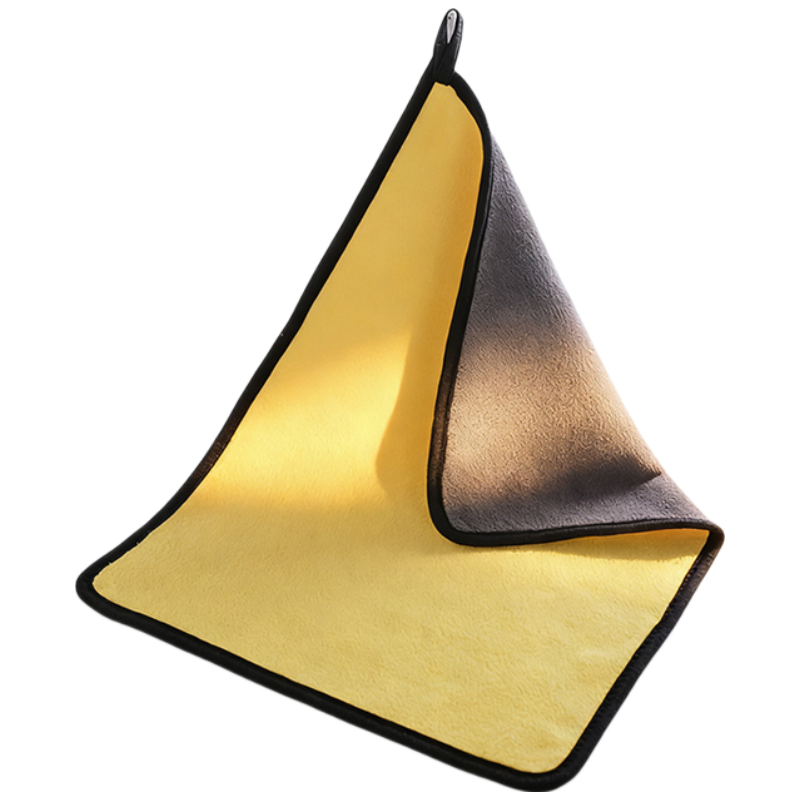 千苏 RH3030 家政保洁抹布双面珊瑚绒带挂绳擦车巾 黄色30*30cm 5条装 500g/㎡