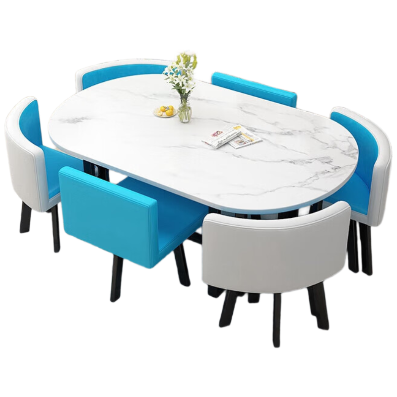 戴劲长方形办公会议洽谈接待休闲桌椅组合培训休息区洽谈桌湖蓝色