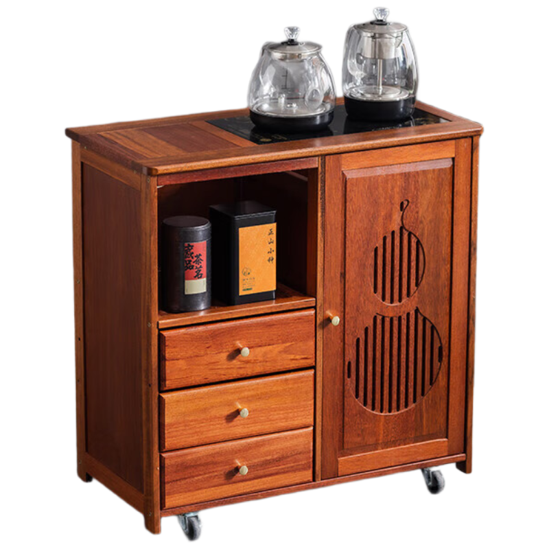 戴劲实木移动茶水柜茶桌边柜泡茶台烧水壶一体边柜单门三抽煮茶电器