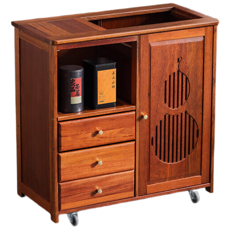 锦北实木移动茶水柜茶桌边柜泡茶台家用烧水壶一体边柜单门三抽无盖板