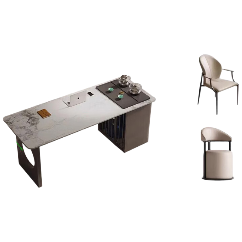 晋舰岩板茶桌椅组合办公室茶台家用阳台泡茶桌1.2米+1北欧椅2月牙椅