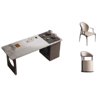 晋舰岩板茶桌椅组合办公室茶台家用阳台泡茶桌1.2米+1北欧椅2月牙椅