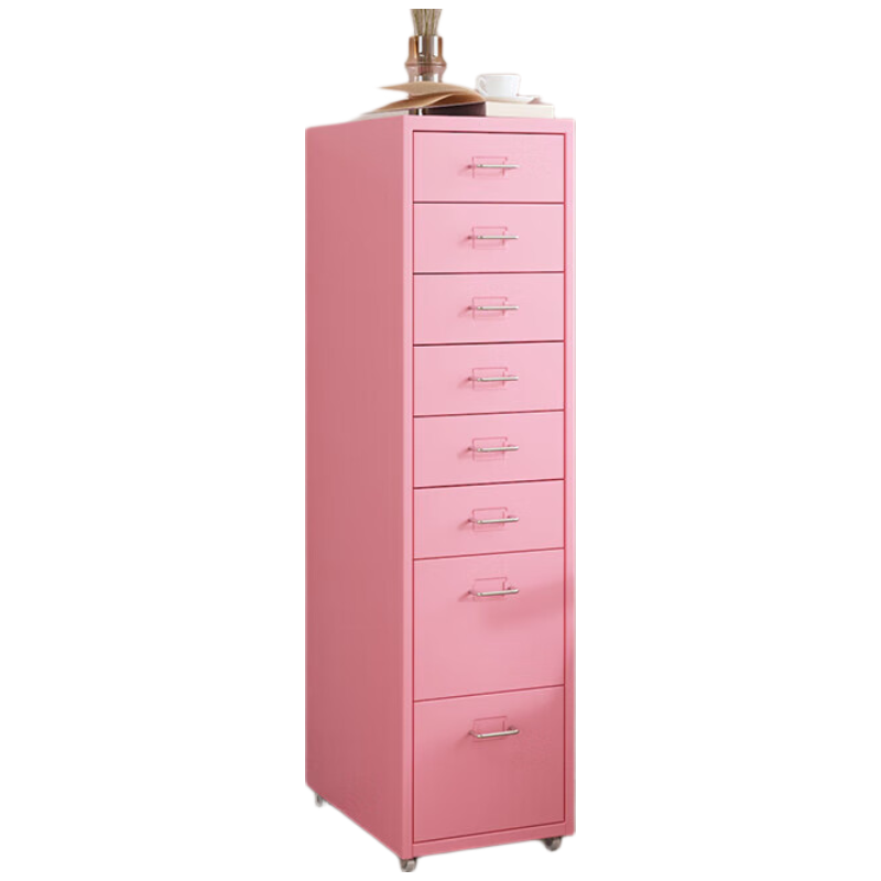 晋舰钢制文件柜带轮多抽档案柜资料柜铁皮办公柜家用储物柜粉色八抽