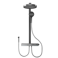 送安装汉德斯科淋浴花洒套装恒温沐浴器贴墙安装带腰喷圆形高端全铜瀑布空气增压钢琴按键家用浴室淋雨喷头调温大置物HBGT10