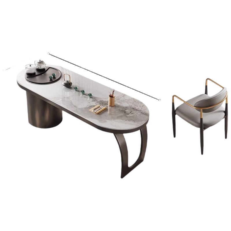 晋舰岩板阳台茶桌椅高端轻奢办公室烧水壶一体茶具茶台1.4米+3轻奢椅