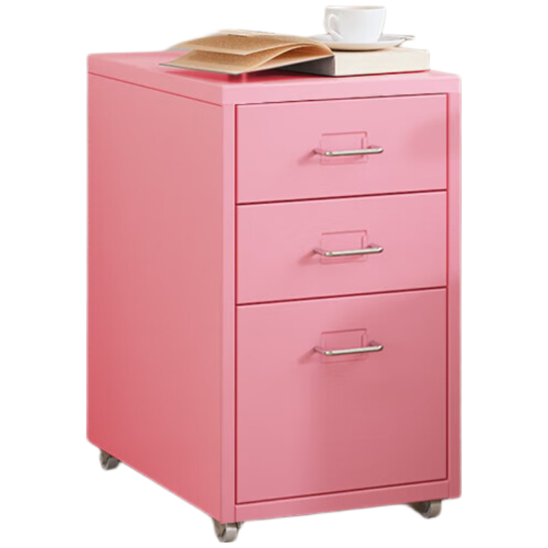 晋舰钢制文件柜带轮多抽档案柜资料柜铁皮办公柜家用储物柜粉色三抽