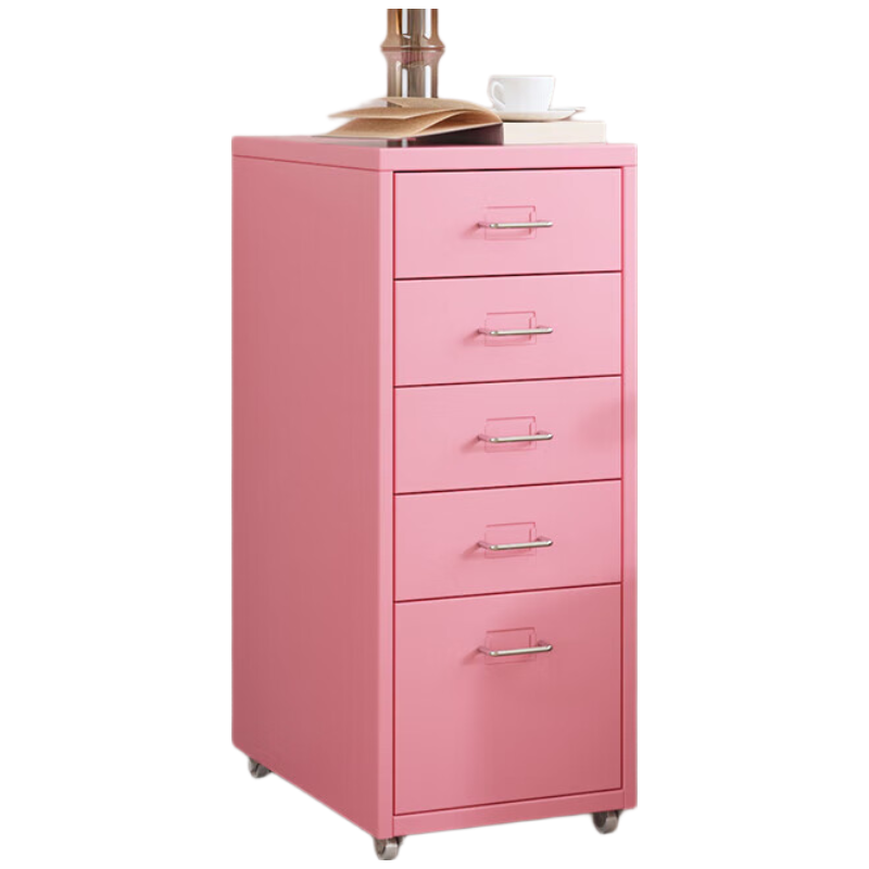 戴劲钢制文件柜带轮多抽档案柜资料柜铁皮办公柜家用储物柜粉色五抽