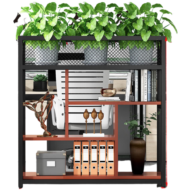 锦北铁艺置物架绿植花架隔断收纳架办公室装饰架长120cm黑架+柚木色