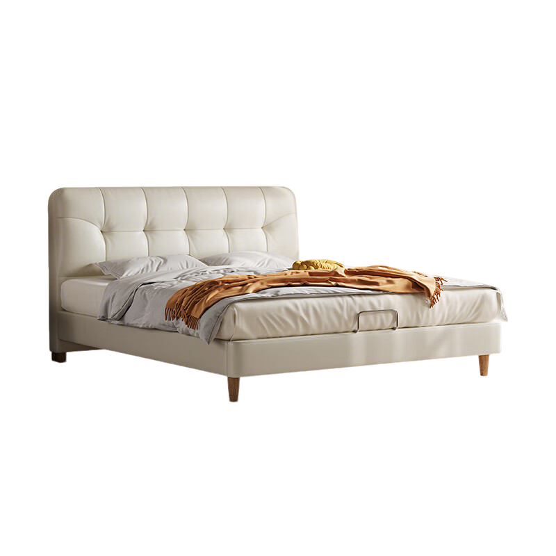 喜临门 - 绵绵 皮床 轻法式奶油风极简家具实木脚排骨架双人床 头层牛皮