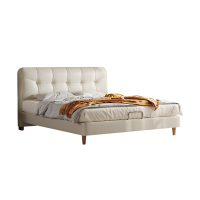 喜临门 - 绵绵 皮床 轻法式奶油风极简家具实木脚排骨架双人床 头层牛皮