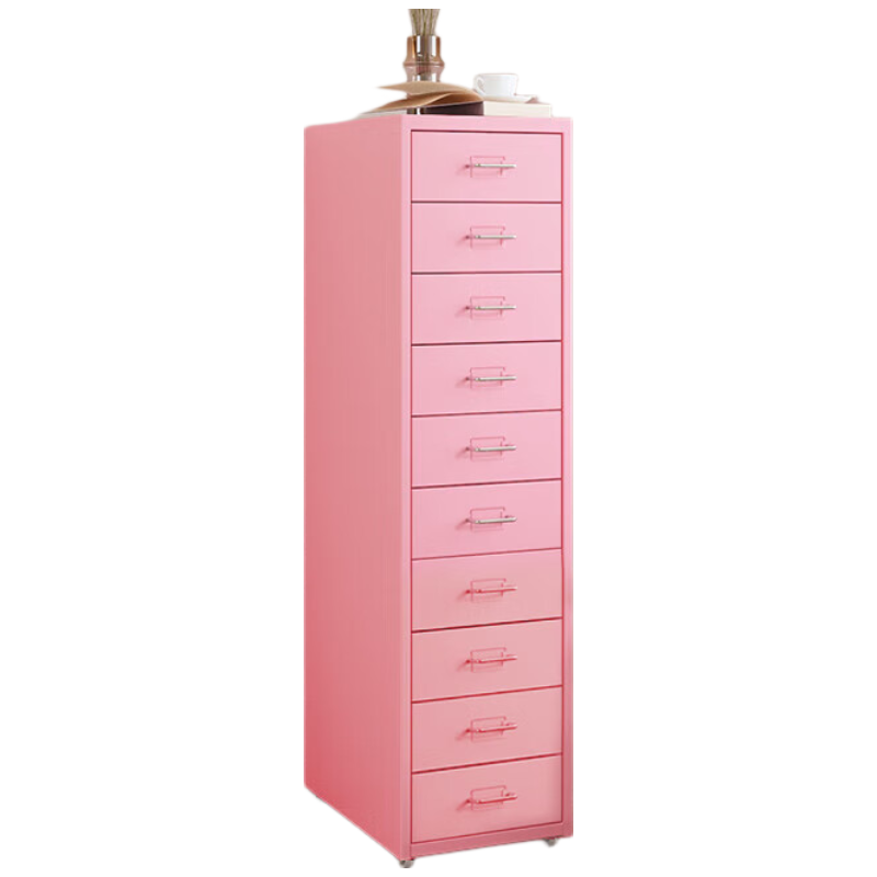 戴劲钢制文件柜带轮多抽档案柜资料柜铁皮办公柜家用储物柜粉色十抽