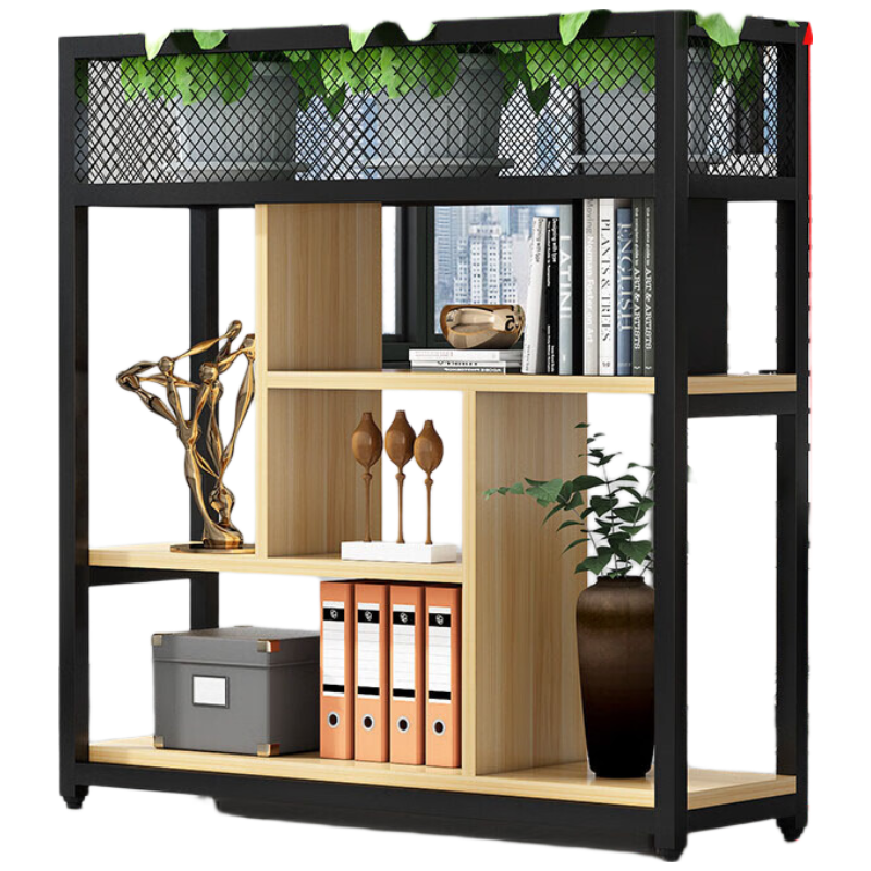 戴劲铁艺置物架绿植花架隔断收纳架办公室装饰架长120cm黑架+浅胡桃