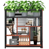 晋舰铁艺置物架绿植花架隔断收纳架办公室装饰架长120cm黑架+柚木色