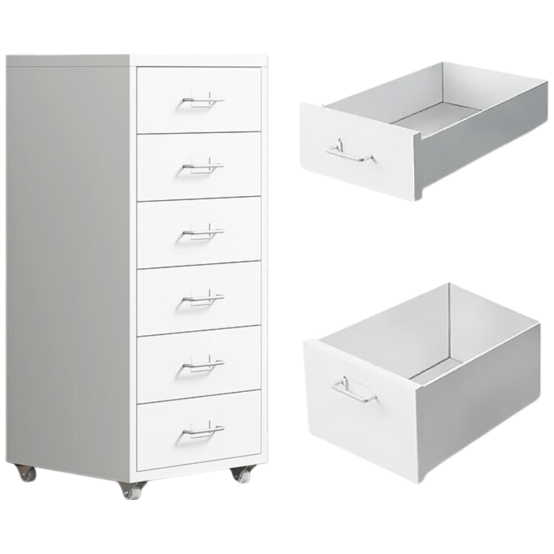 锦北钢制文件柜带轮多抽档案柜资料柜铁皮办公柜家用储物柜白色六抽
