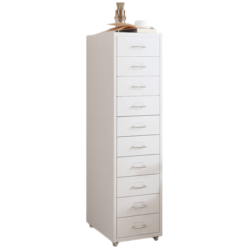 锦北钢制文件柜带轮多抽档案柜资料柜铁皮办公柜家用储物柜白色十抽