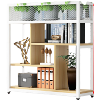 戴劲铁艺置物架绿植花架隔断收纳架办公室装饰架长80cm白架+浅胡桃