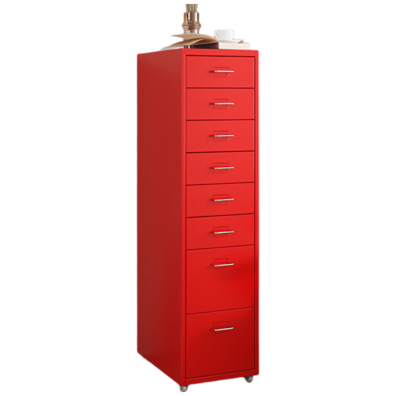锦北钢制文件柜带轮多抽档案柜资料柜铁皮办公柜家用储物柜红色八抽